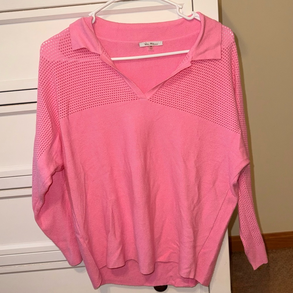 Pink Vila Milano V-Neck Sweater with collar - size medium